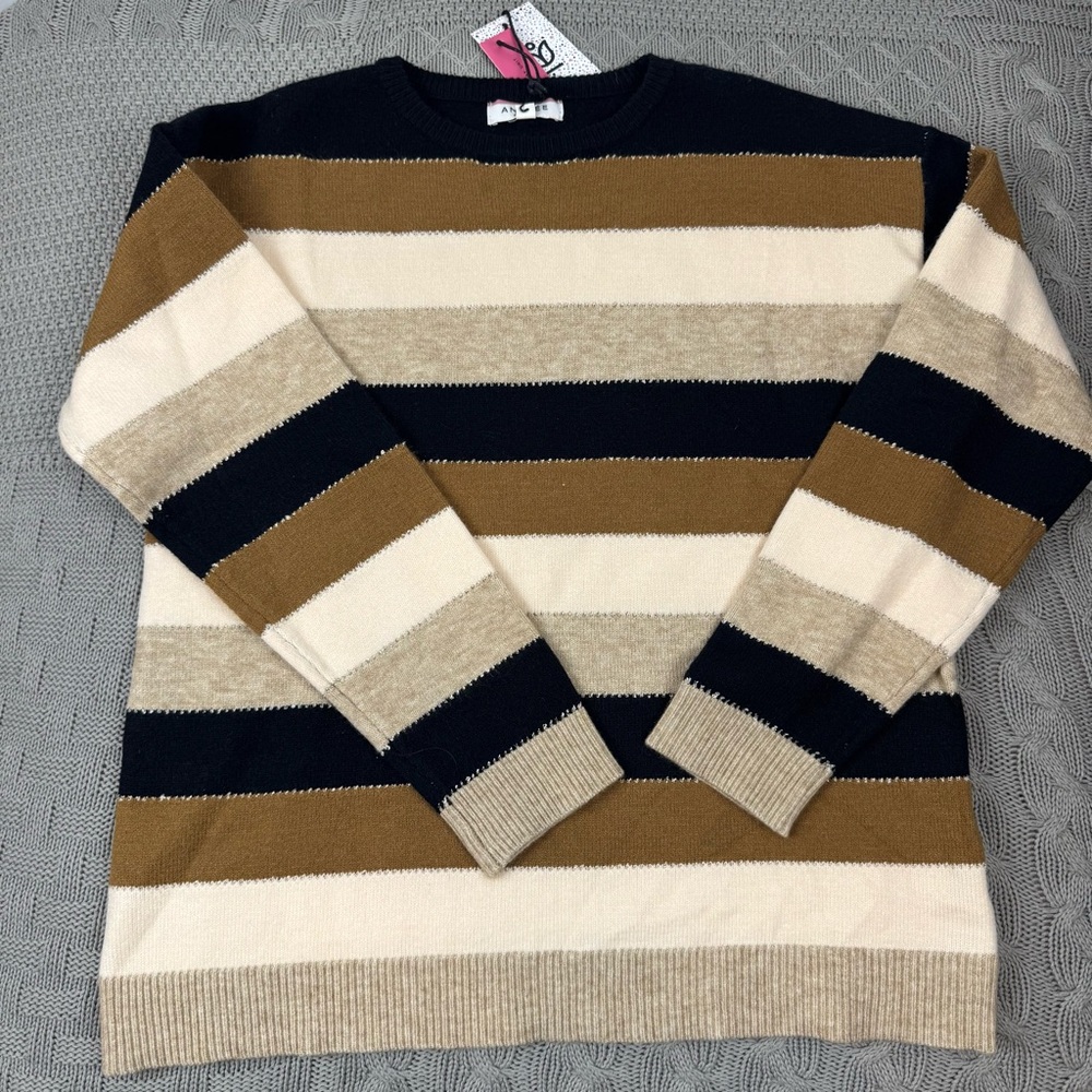 ANDREE BY UNIT Womens Striped Sweater - black, Tan, and Cream ~ small
